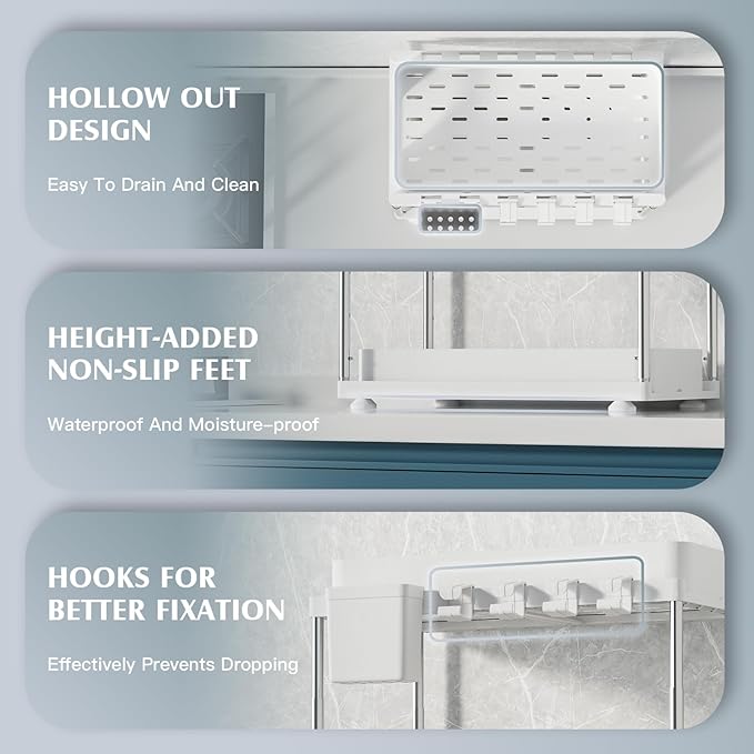 2 Pack Under Sink Organizers and Storage, Double Sliding Kitchen Cabinet Organizer, 2 Tier Height Adjustable Countertop Organizer for Kitchen Bathroom Laundry, White-NeatNest