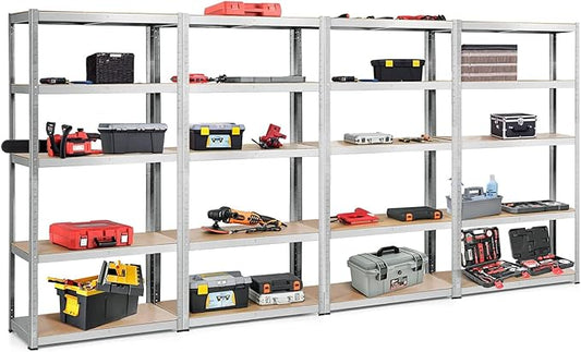 ERGOMASTER 72" Storage Shelves, Heavy Duty Steel Frame 5-Tier Garage Shelf, Metal Multi-Use Storage Shelving Unit for Home/Office/Dormitory/Garage (4, Silver)