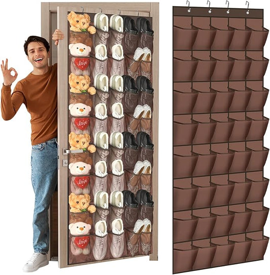 Windyun 40 Large over the Door Hanging Shoe Organizer Brown Mesh Pockets Shoe Rack for Closet Behind Door Hanger Storage Holder Nonslip for Cruise Essentials, Dorm Room Storage, Utility Room-NeatNest