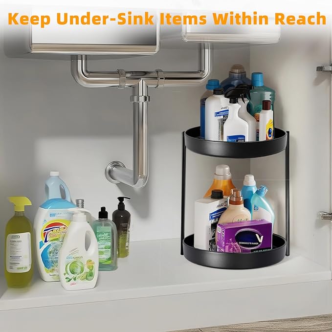 2 Tier Metal Lazy Susan Organizer, 12 Inch Rotating Turntable Double Lazy Susans for Cabinet Kitchen Bathroom, Anti-Rust Two Tiered Spinner Tray Carousel Organizer for Spice Rack Countertop Black-NeatNest