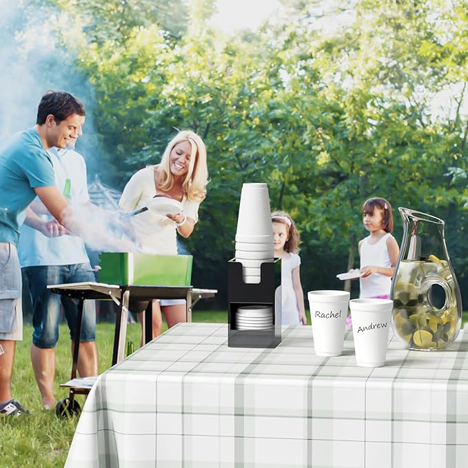 Coffee Condiment and Cup Organizer - 2-Tier Upright Cup and Lid Holder with Straw Organizer 2 Compartments Black Acrylic Cup Dispenser for Restaurant Breakroom Coffee Station Countertop-NeatNest