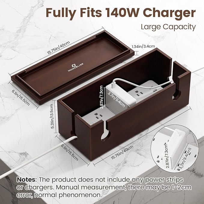 Large Cable Management Box - Stylish Wire Organizer, Wire Concealer and Wire Management Box - Wire Management Box Tall Design for Easy Access（NO Power Strips or Chargers）
