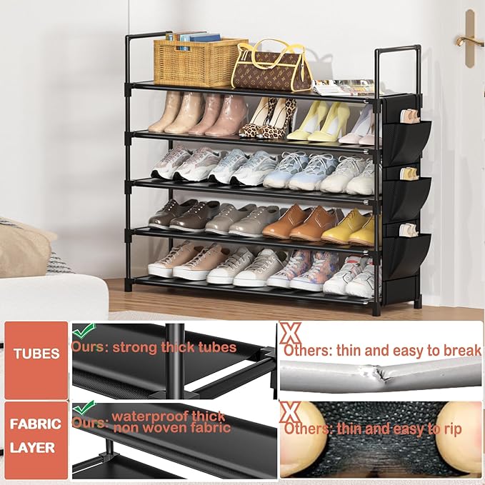 Shoe Rack 5 Tier Shoe Organizer Storage 20-25 Pairs Shoes Rack for Closet Shoes Rack Organizer Entryway Shoe Holder Space Saving Shoe Shelf Shoe Stand Large Tall Shoes Tower Garage Door-NeatNest