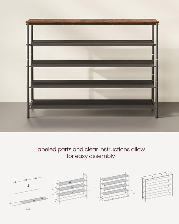 VASAGLE Shoe Rack, 5-Tier Shoe Storage Organizer for Entryway and Closet, Holds 20-24 Pairs of Shoes, 4 Fabric Shelves, Steel Frame, Industrial, Rustic Brown and Black ULBS136B01-NeatNest