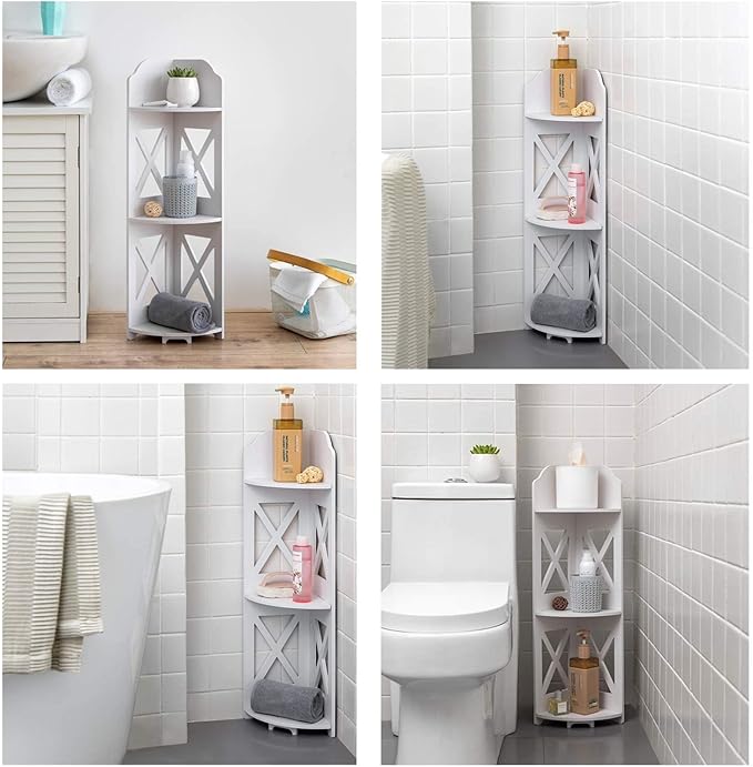 Corner Shelf Stand, Storage Organizer Great for Bathroom, Corner Shelf Perfect for Small Space,Waterproof Stand Also Use for Toilet Paper Stand,White-NeatNest