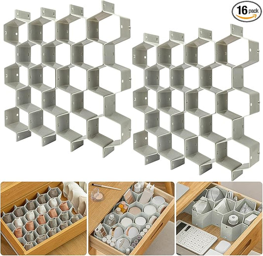 Honeycomb Drawer Organizer Divider 16 PCS Adjustable Separator for or Underwear Socks Jewelry Belts TiesClothing, Makeup Office Supplies (Gray)-NeatNest