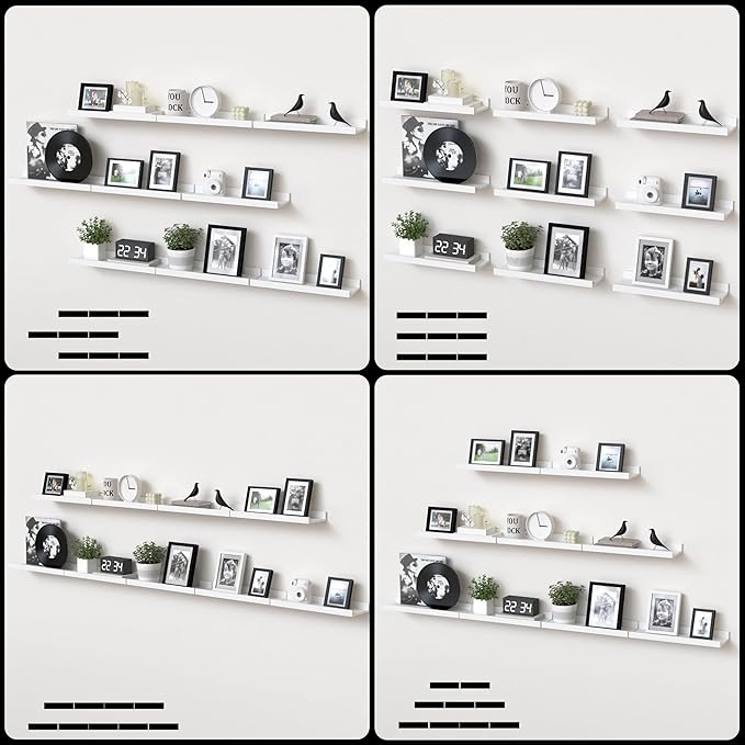 Floating Shelves Set of 9, White Wall Shelves with Lip, Display Shelves for Wall Decor, Modern Picture Ledge for Living Room, Bedroom, Nursery, Bathroom, Pictures, Books, Plants- White-NeatNest