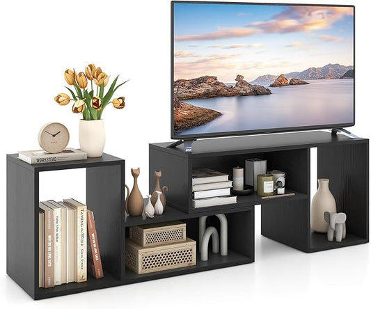 GOFLAME 2 Pieces TV Stand, Modern Entertainment Center for TVs up to 55 Inches, Free Combination Bookcase for Storage & Display, TV Console Table for Living Room, Bedroom, Black-NeatNest