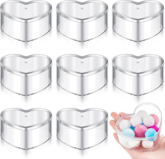 Blulu 8 Pieces Clear Acrylic Plastic Jewelry Box Mini Storage Box Mini Cube Containers with Lids for Candy Pill and Tiny Jewelry(Heart,3.27 x 2.76 x 1.57 Inch)-NeatNest
