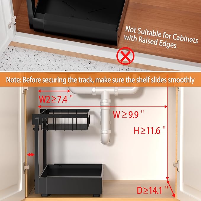 Expandable Under Sink Organizer and Storage, 2-Tier Adjustable Pull-Out Cabinet Organizers, Slide-Out Shelf with Width (9.9"-15.7") & Height (11.6"-15.6") for Kitchen & Bathroom-NeatNest
