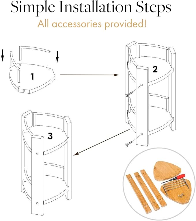 GOBAM Bamboo Shower Corner Caddy, Large - 2 Tier Standing Shower Stand for Shampoo, Conditioner, Lotion, Soap - Caddy Organizer for Kitchen, Bedroom, or Office