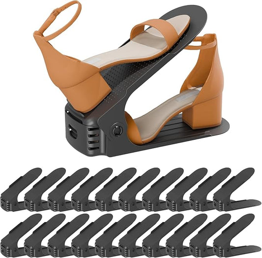 Shoe Slots Organizer, 20PCS Adjustable Double Layer Stack Shoe Rack, 50% Space-Saving Storage Rack Holder, Black-NeatNest