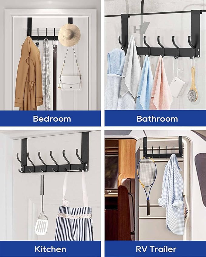 Over The Door Hooks, No Assembly Required Door Hanger Hook, Sturdy Over The Door Coat Rack, Over Door Hanger Door Hooks for Hanging Clothes, Towels, Hats, Matte Black