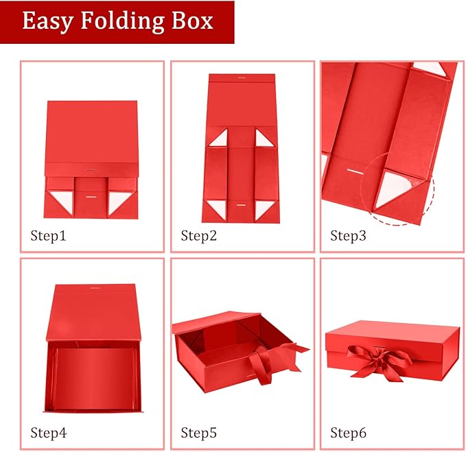 Gift Box with Lid for Presents 10.5x7.5x3.1 Inches with Ribbon and Magnetic Closure(1-Pack) (Red)-NeatNest