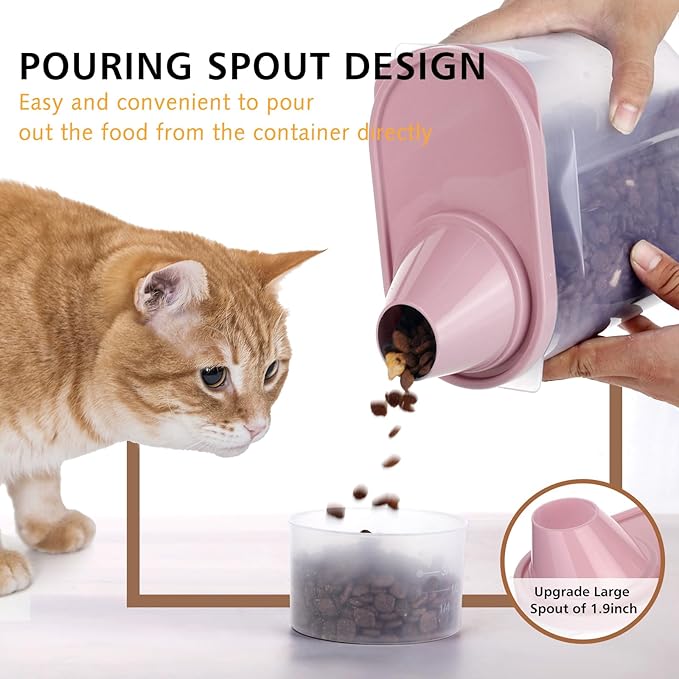 GreenJoy 2 Pack 2lb/2.5L Pet Food Storage Container with Measuring Cup, Can Covers and Bowl for Small Dog, Cat, Waterproof-BPA Free (Pink 1.8L)-NeatNest
