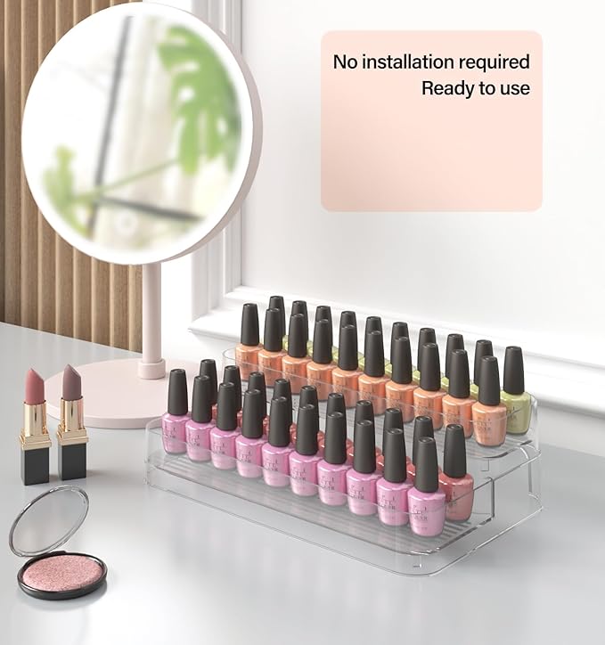 2 Tier 4 rows Nail Polish Organizer Acrylic Display Stand for Nail Polish Holder 2 pack, Nail Art Supplies Storage Rack for Essential Oils, Makeup Brushes, Jewelry, Clear Acrylic Display Case-NeatNest