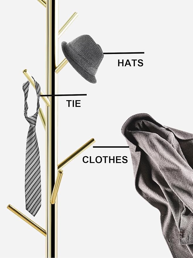 Freestanding Coat Rack with Natural Marble Base, 7 Heavy-Duty Hooks, Adjustable Height for Bedroom/Office/Hallway (Gold)-NeatNest