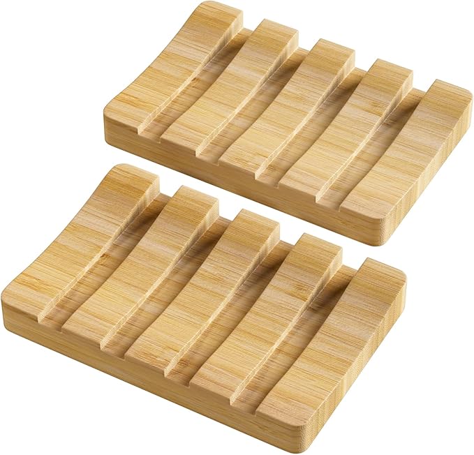 AmazerBath Bamboo Soap Holder, Bamboo Soap Dish, 2 Pack Soap Dishes for Bar Soap, Soap Tray Self Draining, Bar Soap Holder for Shower-NeatNest
