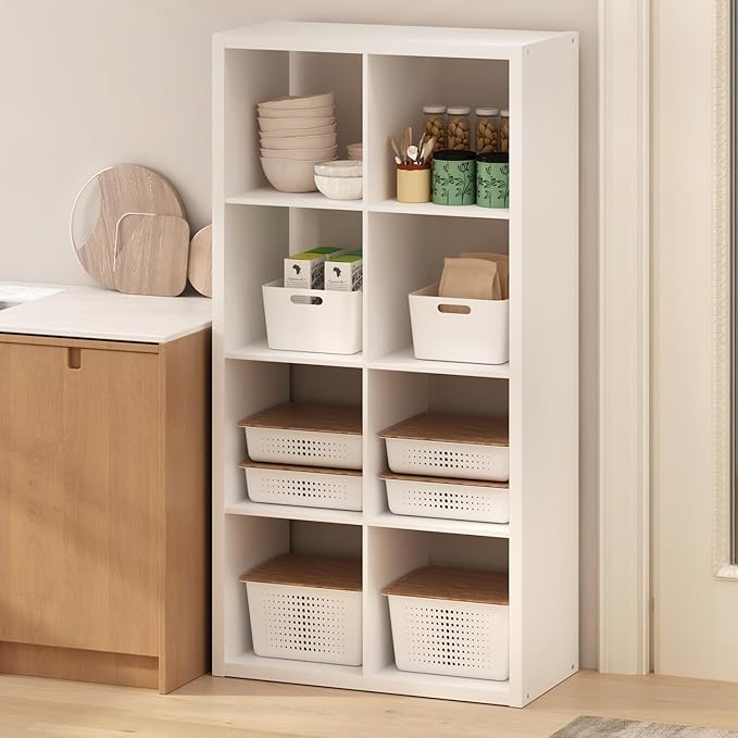 Furinno Hermite 8-Cube Open Shelves Kitchen Storage, Kitchen Island, Bakers Rack, Buffet Sideboard, White-NeatNest