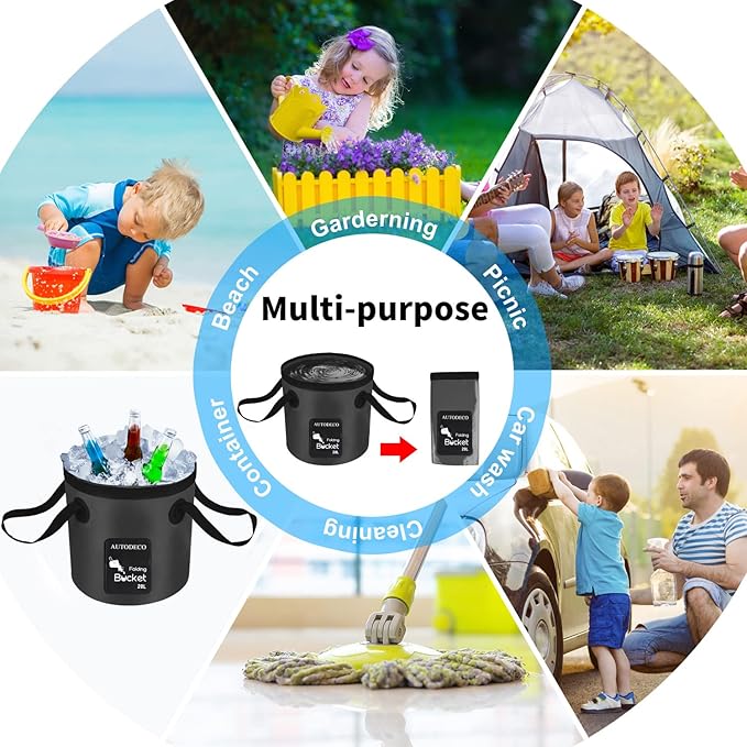 AUTODECO Collapsible Bucket 5 Gallon Container Folding Water Bucket Portable Wash Basin 20L-NeatNest