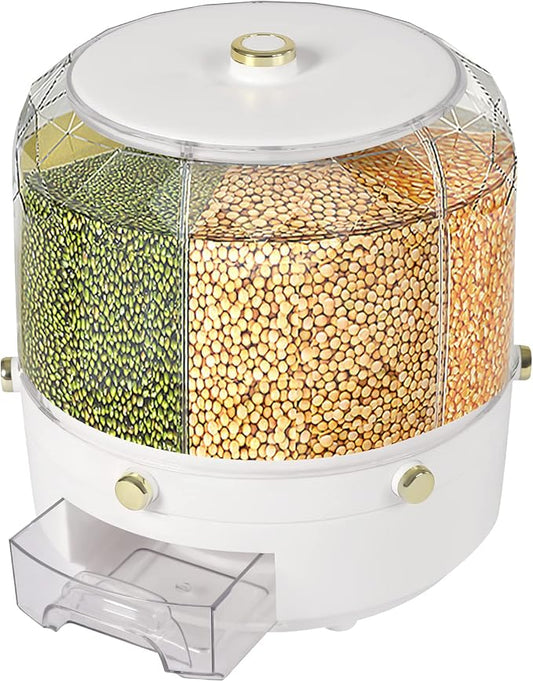 6-In-1Grain Dispenser, Rice & Grain Storage Container, Rotatable Sealed Grain Food Storage, One-Button Pressing Storage Bucket for Grains Snacks Candy Coffee Beans Dog Food Dispenser-NeatNest