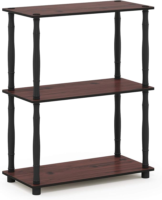 Furinno Turn-N-Tube 3-Tier Compact Multipurpose Shelf Display Rack with Classic Tube, Dark Cherry/Black-NeatNest