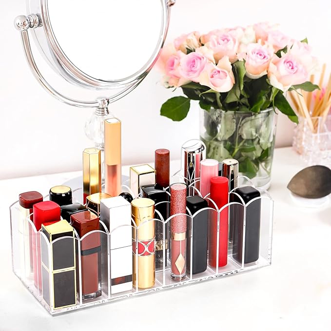 Hedume 2 Pack Lip Gloss Holder Organizer, 24 Spaces Acrylic Lip Gloss & Makeup Holder, Lipgloss Display Case for Tall Products-NeatNest