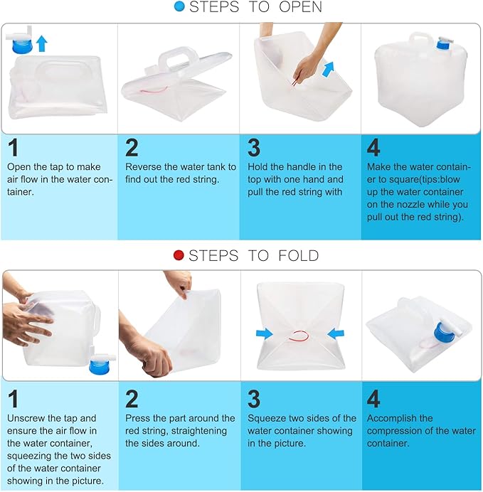 Collapsible Water Container with Spigot, 2×5.3 Gallon BPA Free Camping Water Storage Jug Carrier for Outdoors Hiking Backpack RV&Emergency, Survival Water Canteen-Portable Foldable Transparent-NeatNest