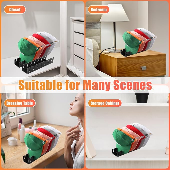Hat Stand for Baseball Caps, 2 Pack No Install Acrylic Hat Organizer for 14 Baseball Caps Storage Organizer, Hat Racks Hat Holder Display and Organization for Closet, Bedroom, Dresser (Black-2Pack)-NeatNest