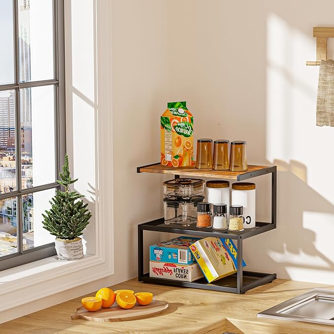 Shoe Rack, Unique 5-Shaped Free Standing Shoe Shelf, 3-Tier Wooden Shoe Organizer with Wooden Top and Steel Frame for Front Door Entrance, Entryway, Hallway, 16.54" D x 10.24" W x 16.14" H-NeatNest