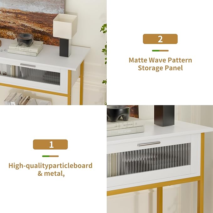 Aetheris 47" Console Table with 2 Drawers, 2 Tier Sofa Table with Storage,Entryway Table, Industrial Console Table for Entryway, Sofa Table Behind Couch for Living Room (White Gold)-NeatNest