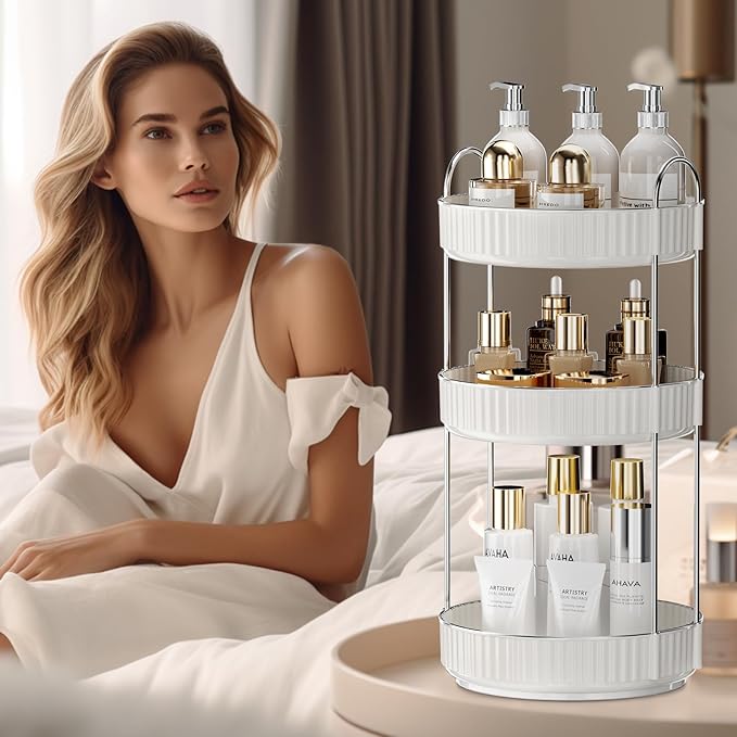 Rotating Makeup Organizer for Vanity,3 Tier High-Capacity Skincare Clear Make Up Storage Perfume Organizers Cosmetic Dresser Organizer Countertop 360 Spinning-NeatNest