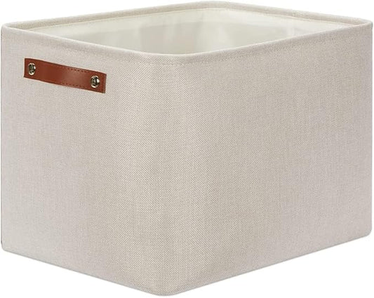 DULLEMELO Storage Baskets Large 16"x12"x12" Tall Rectangular Baskets Fabric Storage Bins for Organizing [1 Pack] Collapsible Linen Shelf Baskets for Clothes, Toys, Closet, Laundry (Beige)-NeatNest