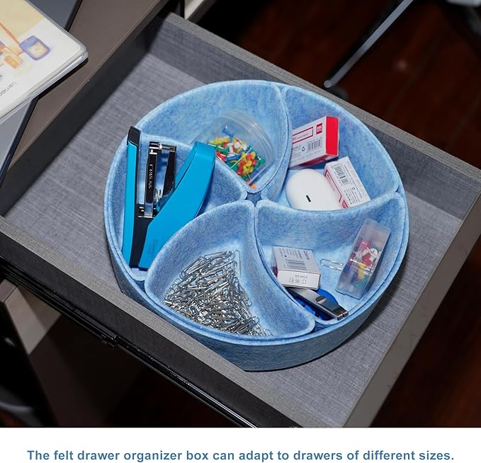 Felt Desk Drawer Organizer Tray,8 Pack Office Desk Drawer Dividers,Felt Drawer Round Storage Box For Saving Space,Makeup Drawer Organizer Bins.(Blue)-NeatNest