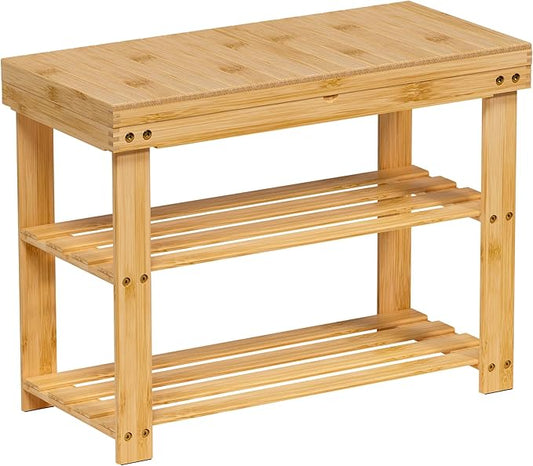 Zhuoyue Bamboo Shoe Rack Wood Bench with Storage Shelf for Entryway Small Space Organizer Indoor Outdoor Use