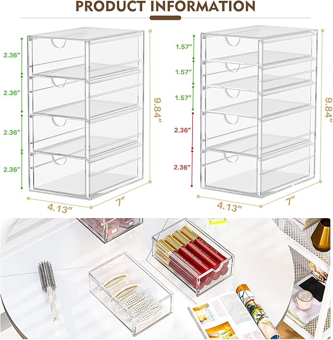 Acrylic Desk Organizers And Accessories With 13 Drawers, Office Desktop Drawers, Plastic Makeup Organizer Containers Bins With Drawers Desk Organization, Bathroom Organizers Storage Case Box Cube-NeatNest