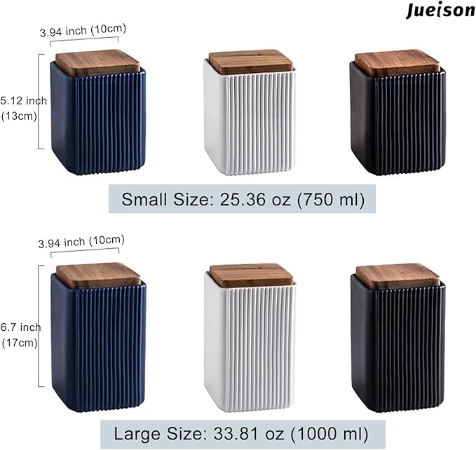 Ceramic Storage Jars Modern Elegant Highly Polished Airtight Storage Canisters with Lid Whiteware Food Stroage Jar for Kitchen Spice Tea Vanilla Sugar Coffee Beans (Blue-1000ML)-NeatNest