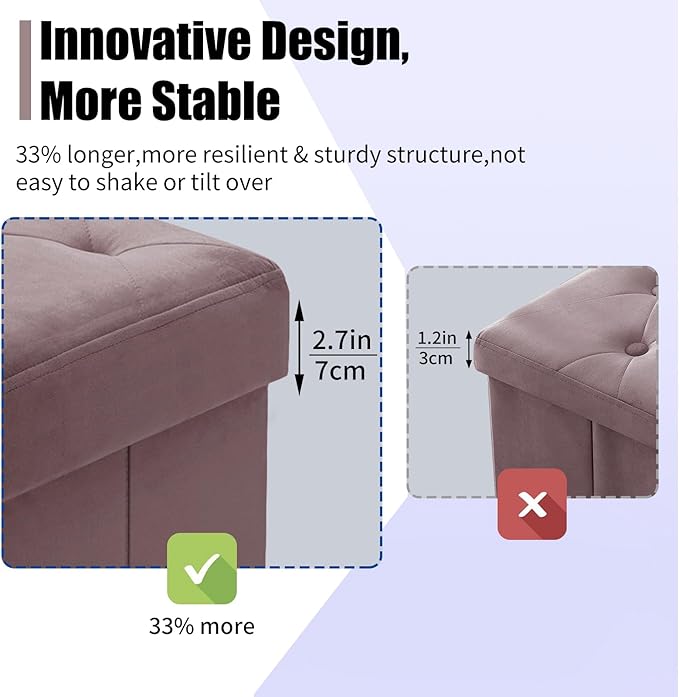 BRIAN & DANY 43 Inches Folding Storage Ottoman Bench, Velvet Ottoman with Storage for Living Room, Long Shoes Bench,Flannelette Footrest Benches Seat (Light Purple)-NeatNest