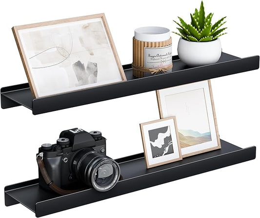 Floating Shelves for Wall, Wall Mounted Shelves with Lip for Storage, Metal Display Shelves for Home Decor, Kitchen/Living Room/Bedroom/Bathroom Shelf, Black 20 inch 2 Pack-NeatNest