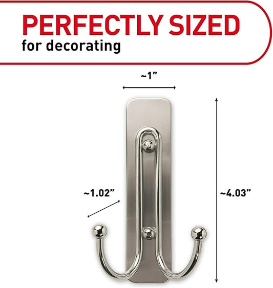 Command Large Satin Brass Double Hooks, 2 Coat Hooks and 2 Command Strips, Damage-Free Hanging with Adhesive, No Tools Great for Hanging Home Decor, Holds up to 4 lb-NeatNest