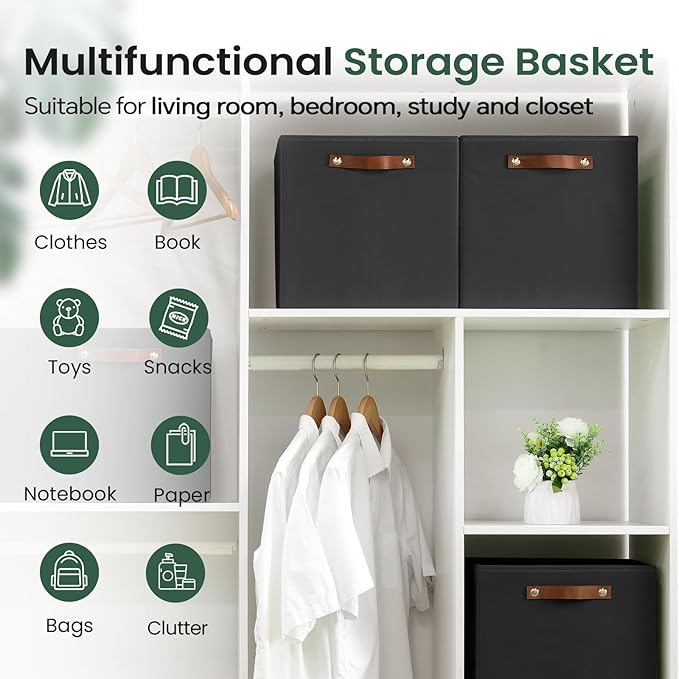 6-Pack Collapsible Fabric Storage Cubes with Handles & Label Holders, Closet Cube Home Organizer Bins (Black, 13 x 13 x 13 inch)