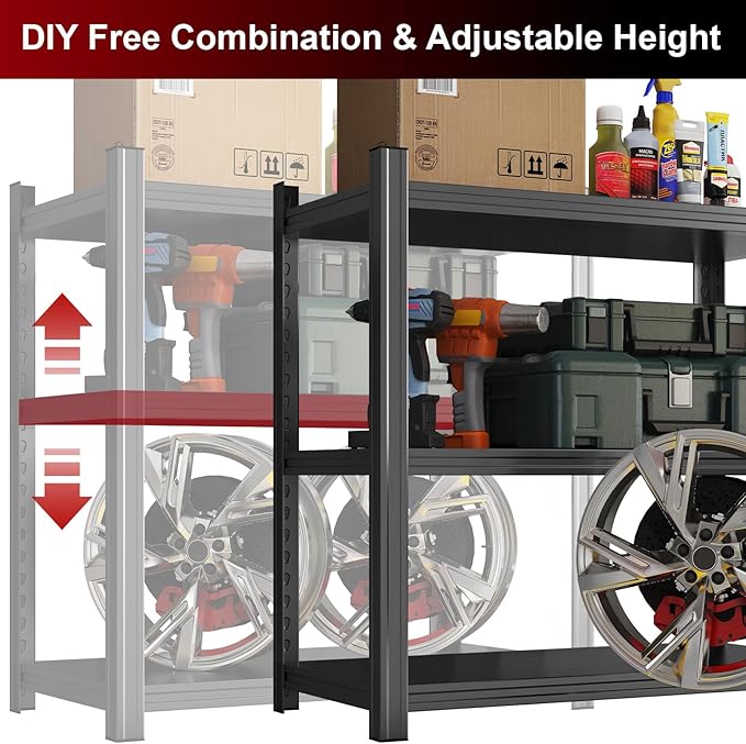 1050LBS Storage Shelves 3 Tier Garage Shelving, Heavy Duty Adjustable Metal Shelves Unit, Easy Assembly Garage Shelving Unit for Industrial, Warehouse, Basement-NeatNest