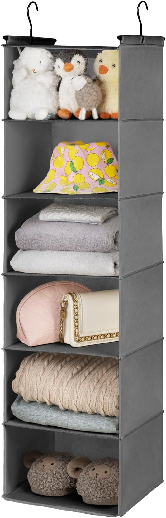 GRANNY SAYS 6 Shelf Hanging Closet Organizers and Storage, Collapsible Closet Hanging Organizer with 2 Sturdy Hooks, Large Hanging Shelves for Closet, Bedroom, Dark Gray-NeatNest