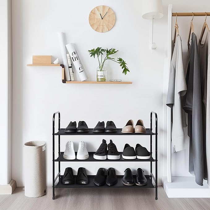 MAX Houser 3 Tier Free Standing Shoe Rack, Metal Shoe Storage Shelf for 9-12 Pairs, Easy to Assemble, Entryway, Bedroom, Black-NeatNest