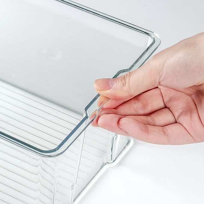Hudgan Clear Plastic Storage Organizer Bins with Acrylic Lids for Home Office, Kitchen, Cupboard, Pantry Shelves, Medicine Cabinet, Craft Rooms - 4.5-Inches Tall - 4 Pack-NeatNest