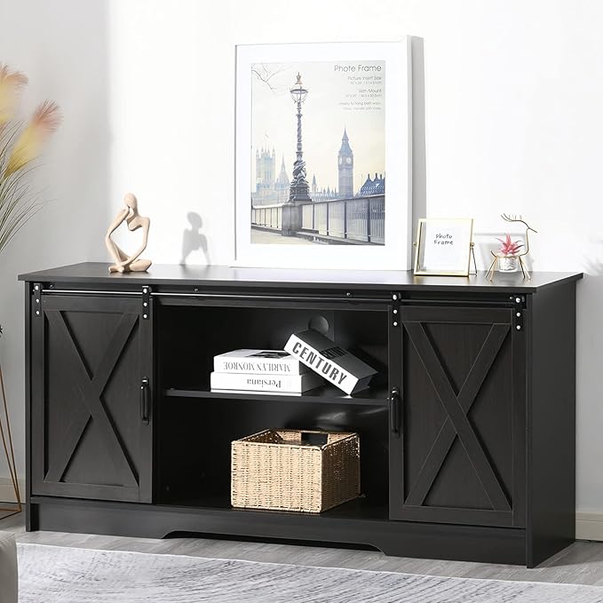 4 EVER WINNER Farmhouse TV Stand for 65+ Inch TV, Espresso Entertainment Center for 65 Inch TV, Modern Farmhouse Television Stands for TVs up to 70, Espresso TV Stand for Flat Screens 65-NeatNest