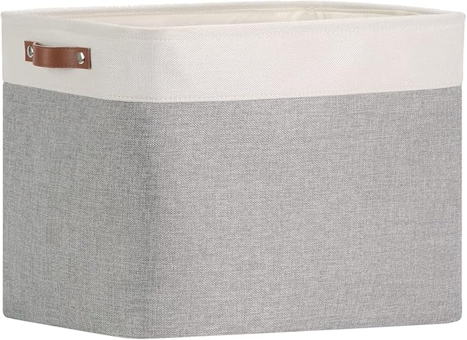DULLEMELO Storage Baskets Large 16"x12"x12" Tall Rectangular Baskets Fabric Storage Bins for Organizing [1 Pack] Collapsible Linen Shelf Baskets for Clothes, Toys, Closet, Laundry (White&Grey)-NeatNest