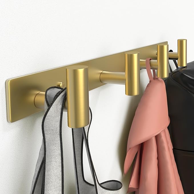 Wall Mounted Coat Rack-4 Hooks, Heavy Duty Stainless Steel Hook Rail for Towel Coat Hat Purse Bag Jacket, Towel Hooks for Entryway Bathroom Kitchen (Gold 4 Hooks - 1 Pack)-NeatNest