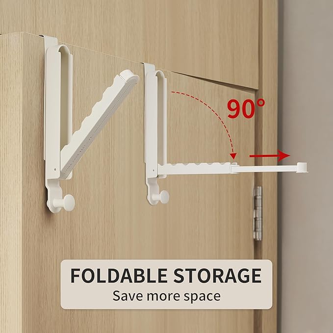 Over The Door Hooks Hanger Fit Door up to 1 3/4" Optimal 1pc,Over The Door Hanger with Retractable Rod,Foldable Over The Door Drying Rack for Laundry Bathroom Bedroom (Milky White, 1 Pack)