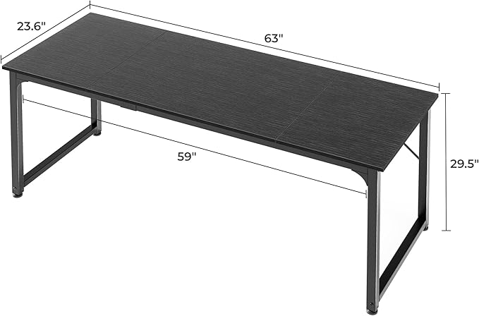 Huuger Modern Simple Office Desk, 63 Inch, Gaming & Writing Desk with Storage, Large Legroom, Metal Frame, Black-NeatNest